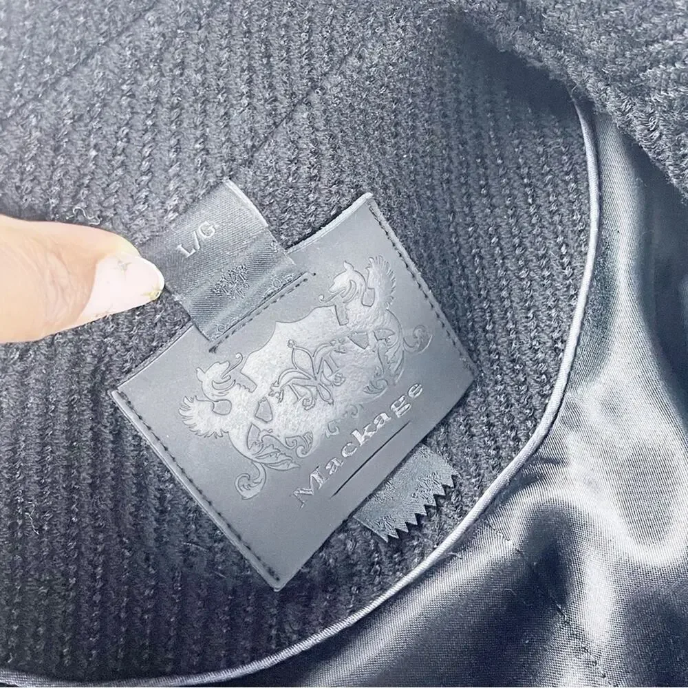 Mackage Wool and Leather Button Down Black Coat‎ Jacket Size Large - Picture 2 of 6